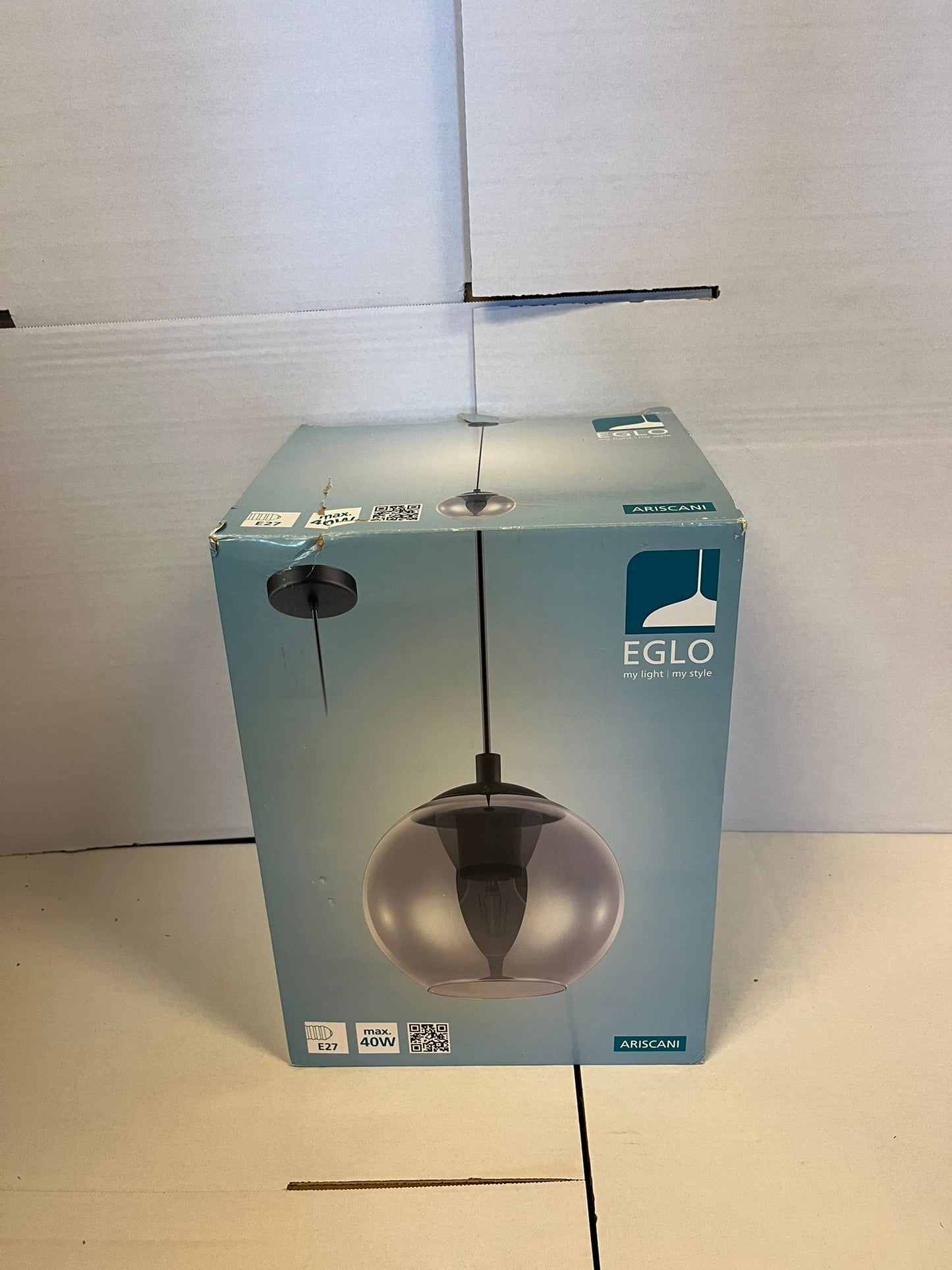 EGLO Ariscani Hanglamp - E27 - Ø 20 cm - Rookglas | Smoke glas - Zwart Tweede kans