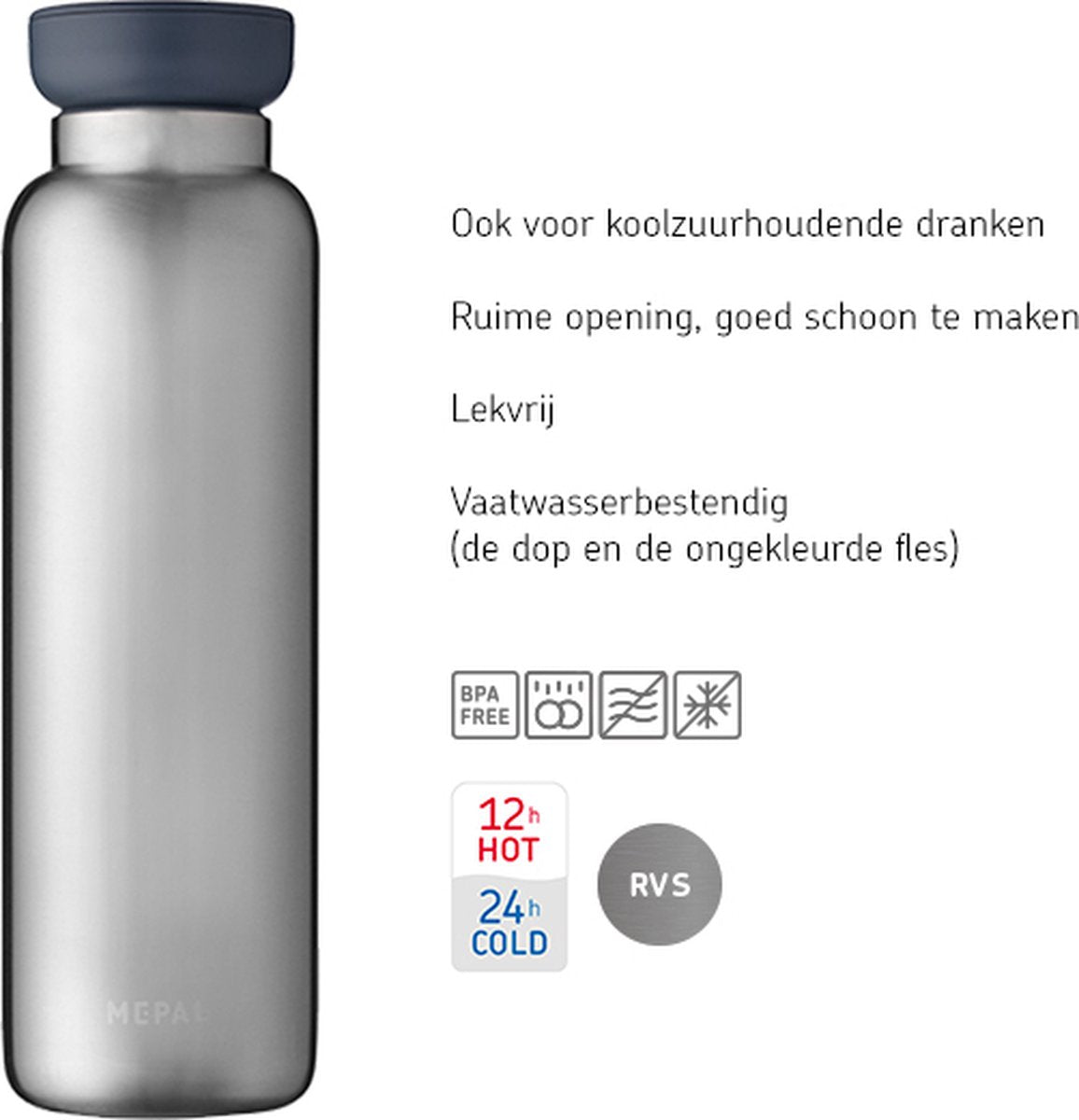 Mepal - Ellipse thermosfles - 900 ml - Isoleerfles - Lekdicht - Natural brushed
