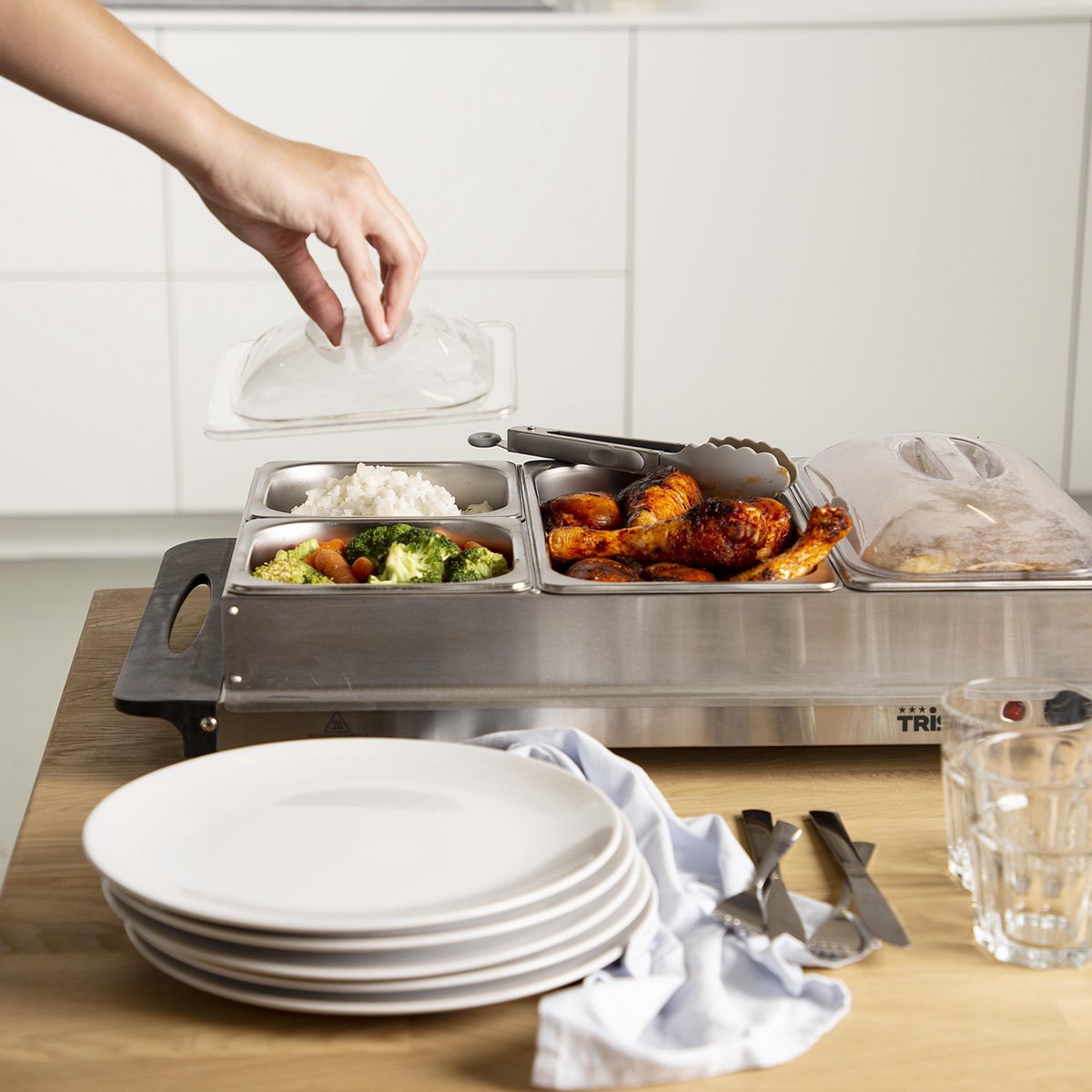 Tristar BP-6285 - Buffetwarmer 300W - Chafing dish - 2 x 2,4 Liter & 2 x 1 Liter - Incl deksel - RVS