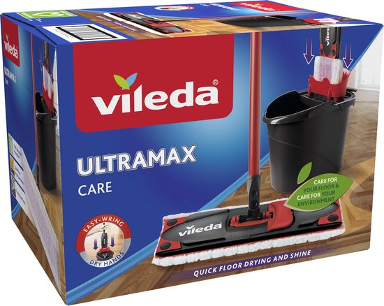 Vileda Ultramax Care Complete set - Vloerwisser mop met steel - Voor gevoelige vloeren - 100% gerecyclede microvezel tweede kans