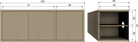 WOOOD Turner TV-Meubel - Grenen - Mud - 47x120x44