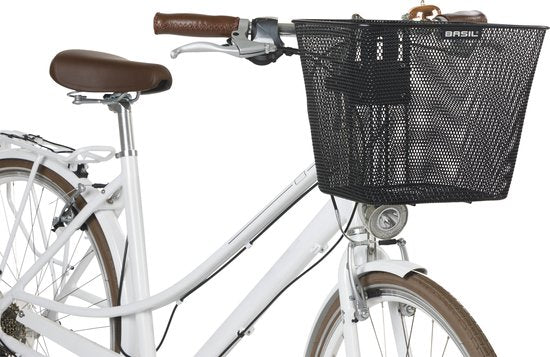 Basil Bilbao - Voormand fiets - Vaste montage - Incl. bevestiging - Fijnmazig staal - Zwart