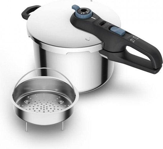 Tefal TRENDY+ Snelkookpan - 8L - Roestvrij Staal - Zwart/Blauw - Geschikt voor alle warmtebronnen