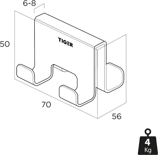 Tiger Caddy - Handdoekhaak voor douchecabine - Glaspaneel dikte 6-8 mm - 3,5 x 7 x 5 cm - dubbel - Zwart Tweede kans
