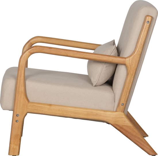 WOOOD Mark Fauteuil - Geweven Stof/Rubberhout - Naturel/Beige - 75x67x82 cm