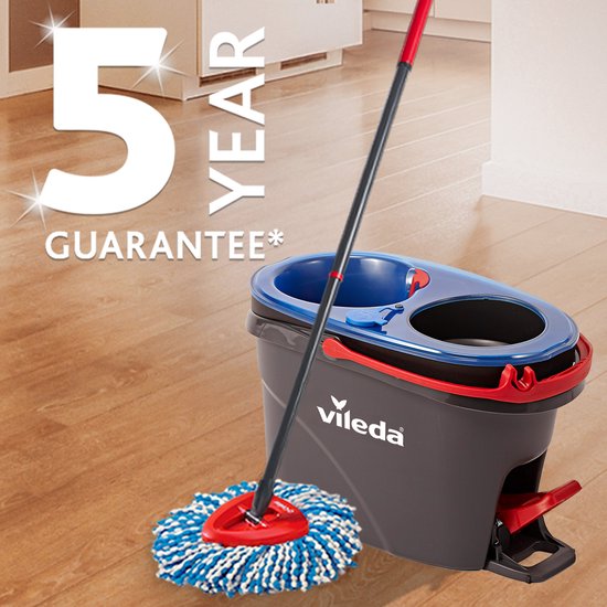 Vileda H2Pro Spin Mop-systeem, Complete set met spinmop en emmer met pedaalpers, Twee gescheiden waterreservoirs, Schoon water bij elke spoeling tweede kans