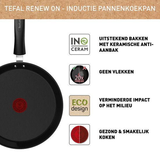 Tefal Renew Black ON - Keramische Pannenkoekenpan - Ø25 cm - PFAS-vrij - Geschikt voor Inductie