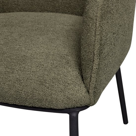 WOOOD Leon Eetkamerstoel - Bouclé Stof - Forest Green/Groen - 77x61x63 cm