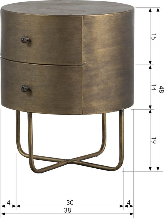 WOOOD Glossy Rond Kastje - Metaal - Antique Brass - 48x39x39