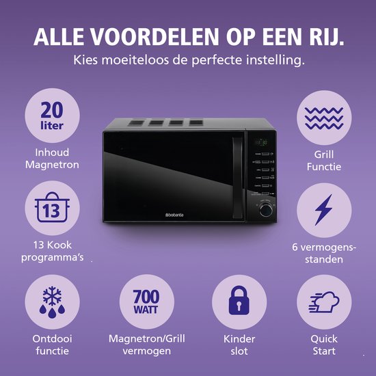 Brabantia BBEK1145DG Magnetron met Grillfunctie - Vrijstaand - 13 automatische kookprogramma's Tweede kans