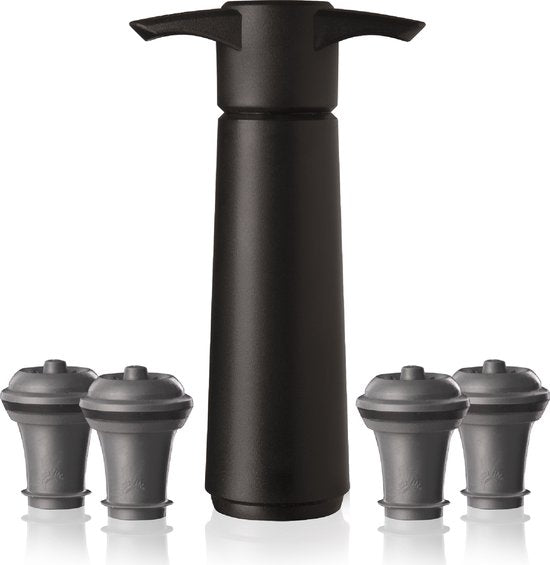 Vacu Vin Wine Saver Zwart | Vacuüm Wijnpomp | 4 Vacuum Wine Stoppers