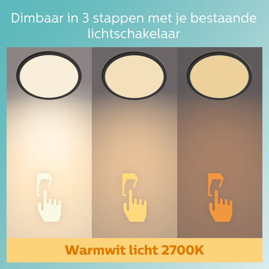 Philips SuperSlim badkamer plafondlamp - zwart - rond - 18 W tweede kans