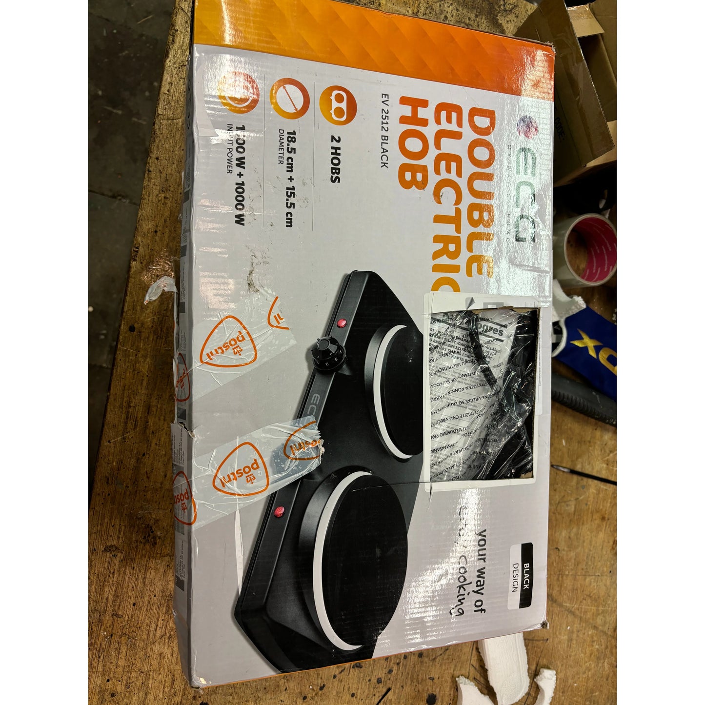 ECG EV 2512 Black Elektrische kookplaat - 2 kookplaten 18,5 cm en 15,5 cm - 1000 en 1500 W - Zwart Tweede kans