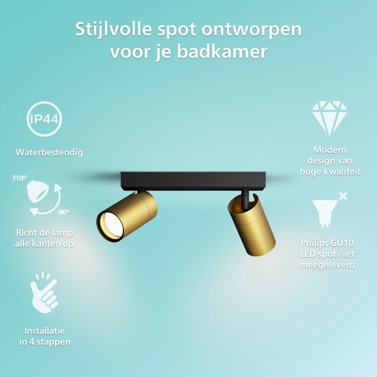Philips Idris Spot - Plafondspot - Spatwaterdicht IP44 - 5W - Zwart met goud - Badkamerlamp tweede kans