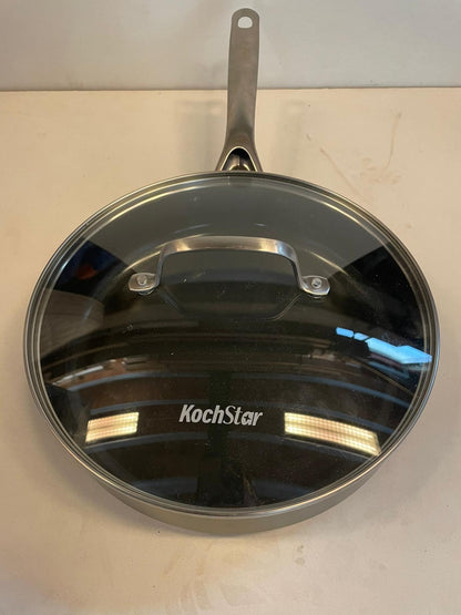 Kochstar Nacht Keramische Hapjespan - Met deksel - 26cm - 3.69L - PFAS-vrij - Inductie hapjespan- Inductie pan - Vaatwasserbestendig - Ovenbestendig tot 200° C - Keramische anti-aanbaklaag - RVS handgreep - RVS rand - Glas deksel - Zwart