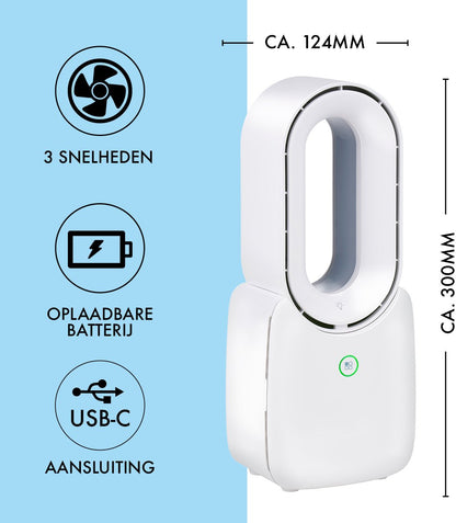 Lifetime Air Bladeloze Ventilator - Stille Ventilator Met Drie Snelheden - Draadloze Bureau Ventilator - Tafel Ventilator met LED Mood Light