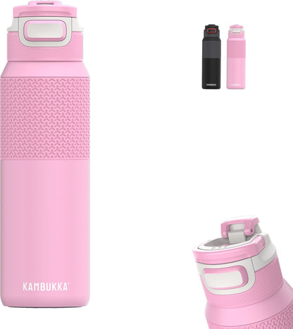 Kambukka Elton geïsoleerde waterfles 1L - Pink Ambition met 3-in-1 deksel en makkelijke reiniging drinkfles