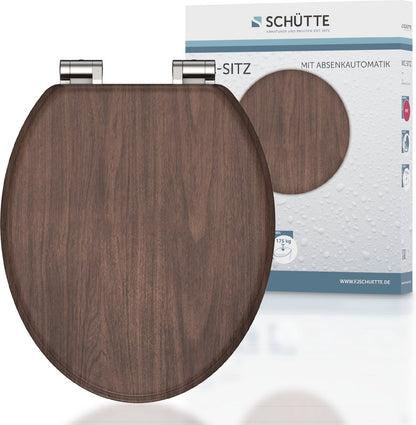 SCHÜTTE WC-Bril 80193 DARK WOOD - MDF-Hout - Soft Close - Verchroomde Scharnieren - Belastbaar tot 175 kg - Decor - 3-zijdige Print Tweede kans