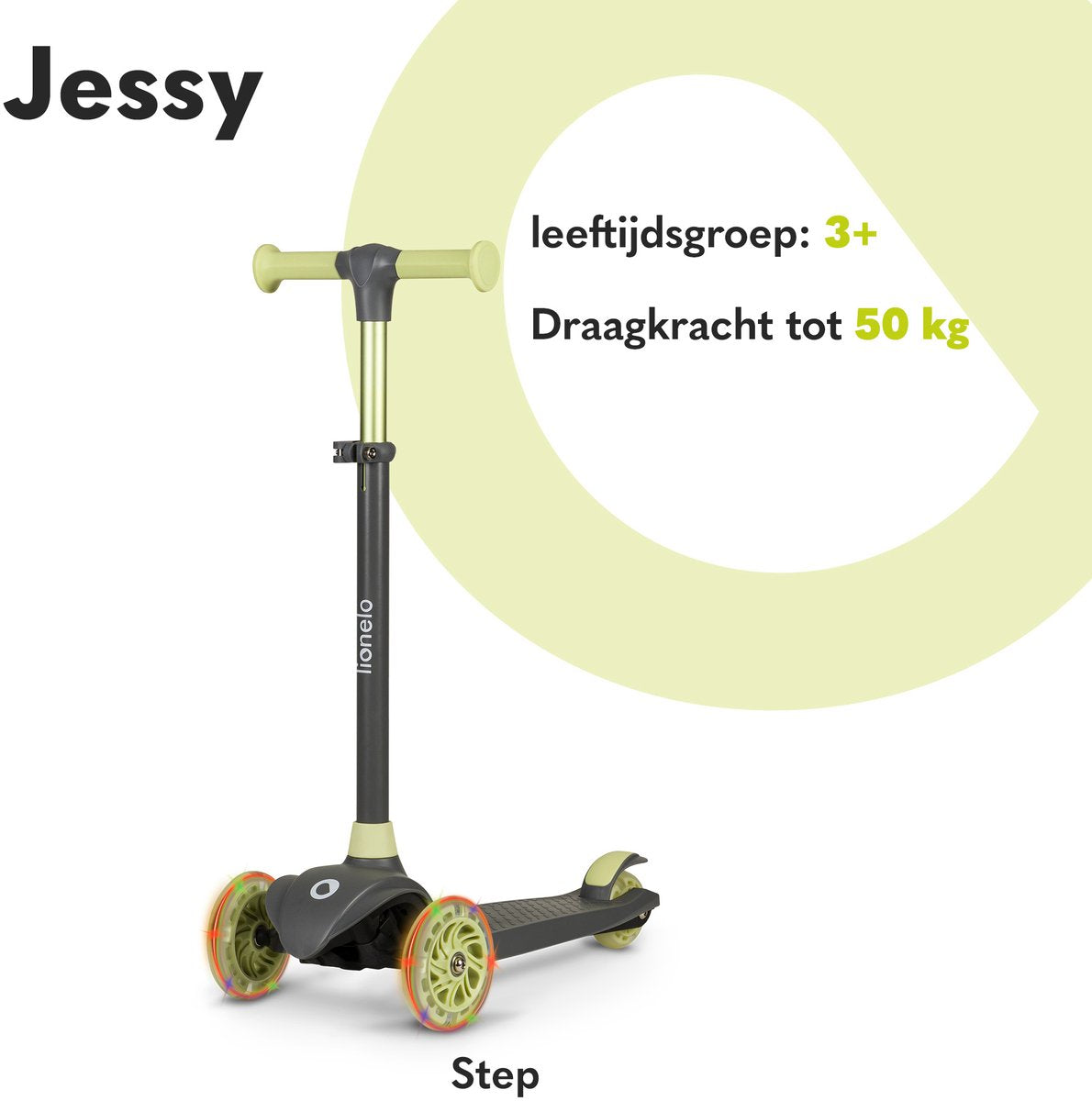 Lionelo Jessy Kinderstep - step 3 wielen - leeftijdsgroep 3+ - max 50kg - LED verlichting in de wielen - hoogte verstelbaar 65-70-75-80 cm