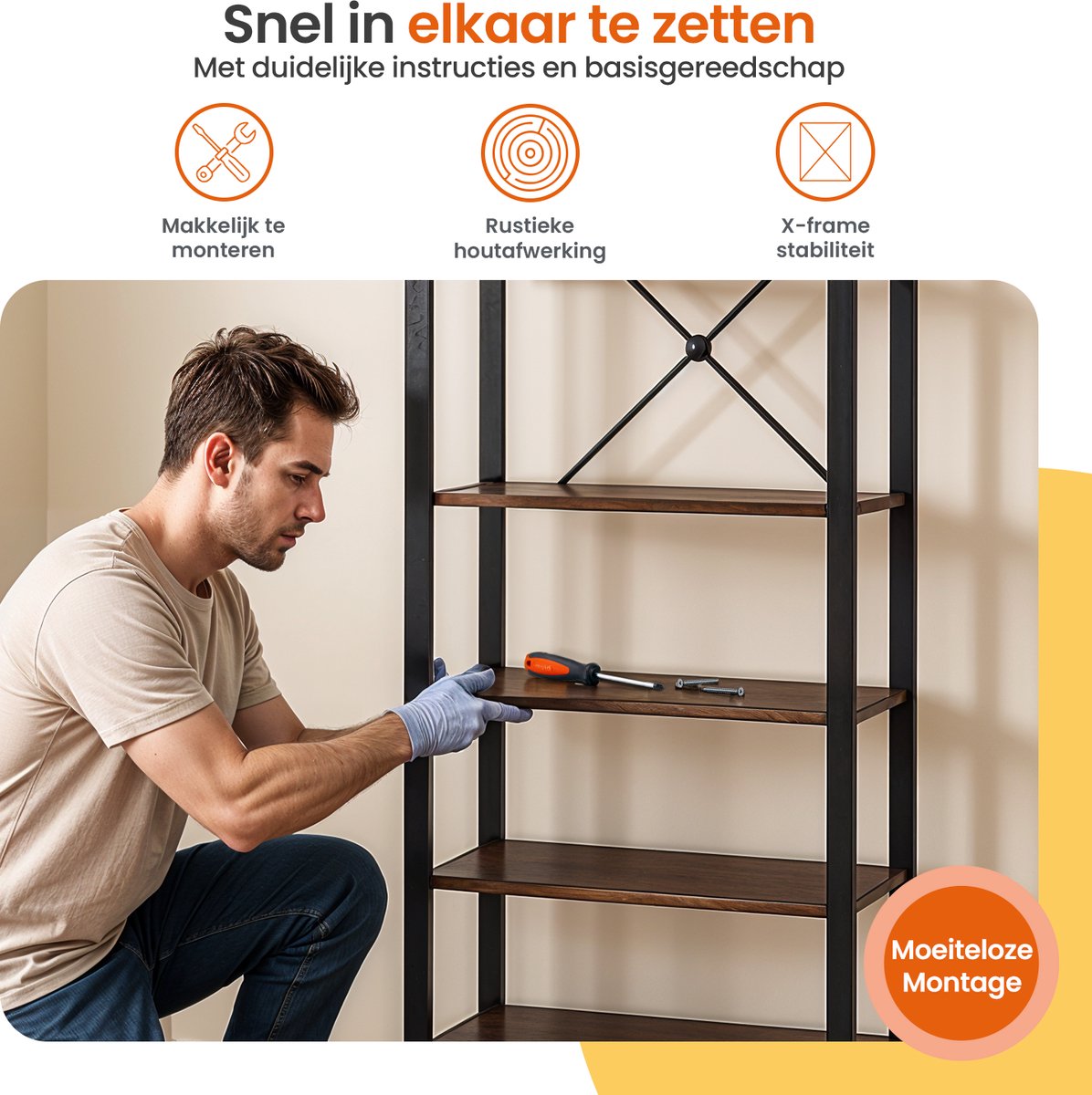 Goliving Boekenkast - 66 x 30 x 186 cm - 6 Lagen - Opbergkast - Wandkast - Boekenrek