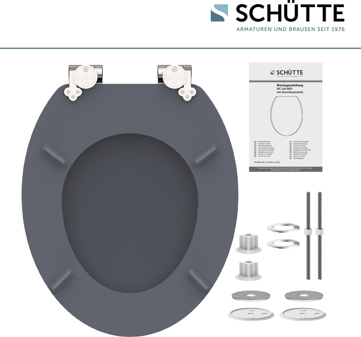 SCHÜTTE WC-Bril 80104 SPIRIT ANTHRAZIT - MDF-Hout - Soft Close - Verchroomde Scharnieren - Belastbaar tot 175 kg - Gelakt - Gesatineerd Antraciet Tweede kans