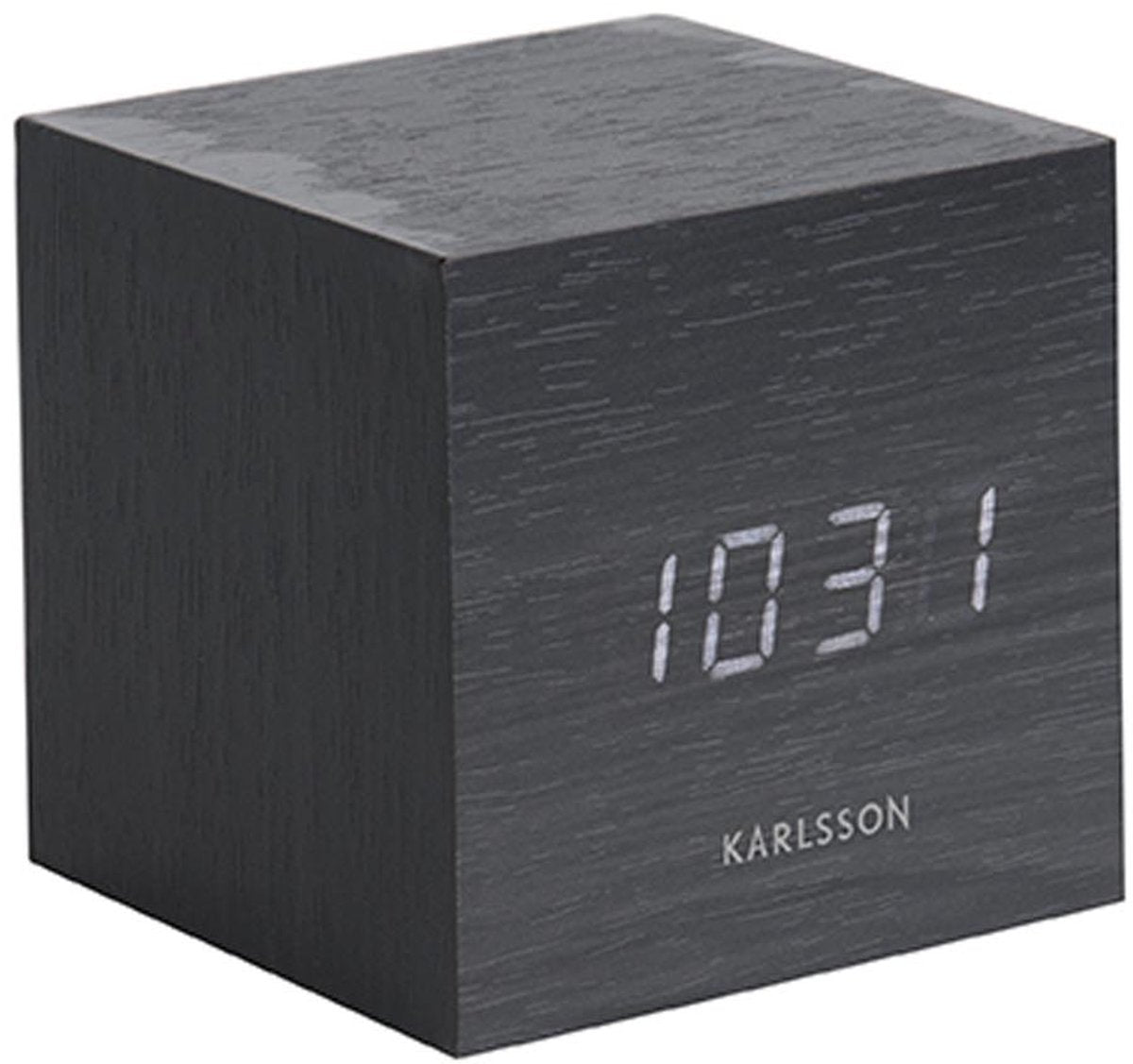 Karlsson Wekker Mini Cube - Zwart fineer, Wit LED - 8x8x8cm - Scandinavisch