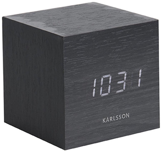 Karlsson Wekker Mini Cube - Zwart fineer, Wit LED - 8x8x8cm - Scandinavisch