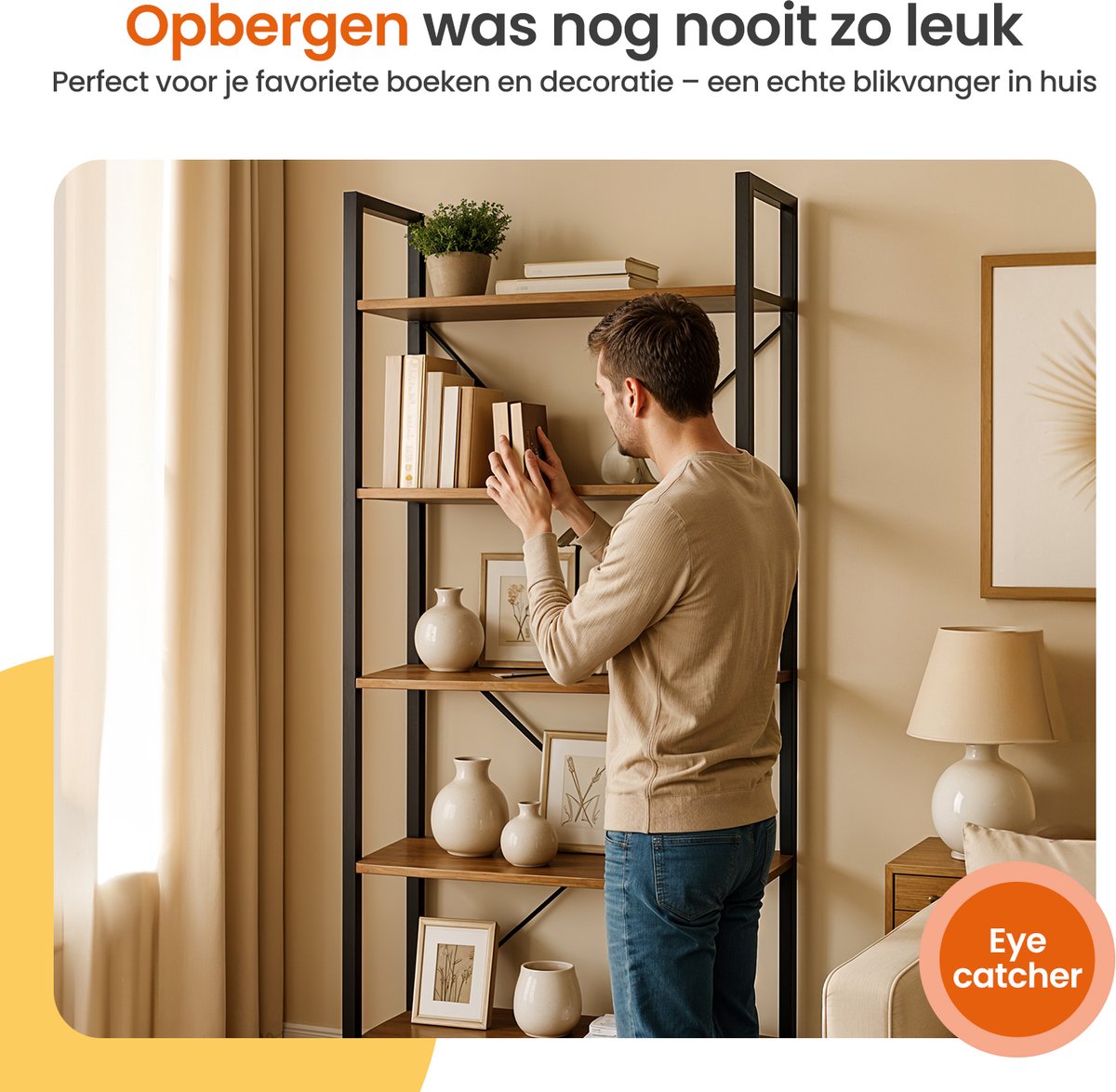 Goliving Boekenkast - 66 x 30 x 186 cm - 6 Lagen - Opbergkast - Wandkast - Boekenrek
