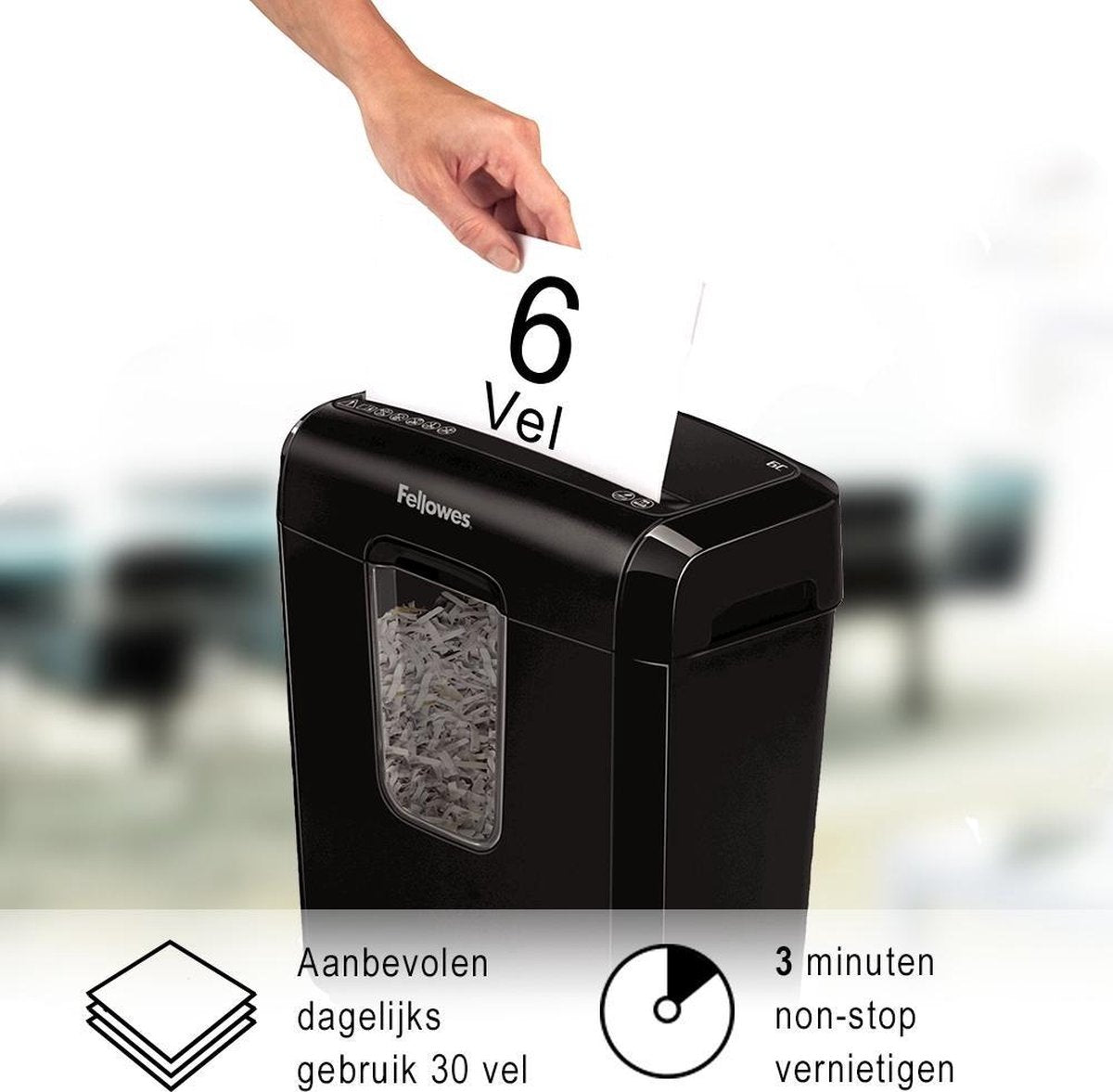 Fellowes papierversnipperaar 6C - snippers P4 - 6 vel - zwart