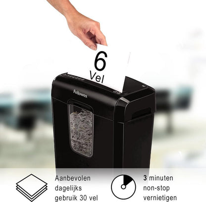 Fellowes papierversnipperaar 6C - snippers P4 - 6 vel - zwart