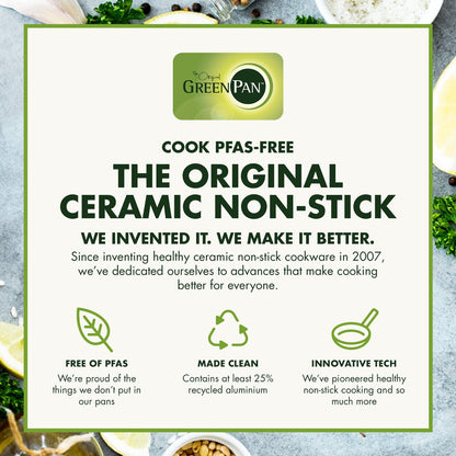 Greenpan Cambridge Bronze Keramische Hapjespan met deksel Ø28cm - 4.2L – PFAS-vrij – Inductie Hapjespan – Ovenbestendig tot 160°C – Vaatwasserbestendig – Snelle opwarming – Koudgrepen – Brons