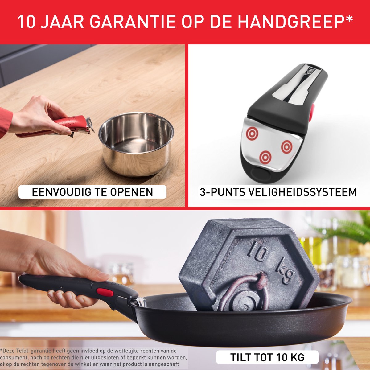 Tefal Ingenio Easy Cook & Clean - Pannenset - 3-delig - Niet Geschikt voor Inductie - Stapelbaar - Afneembare Handgreep