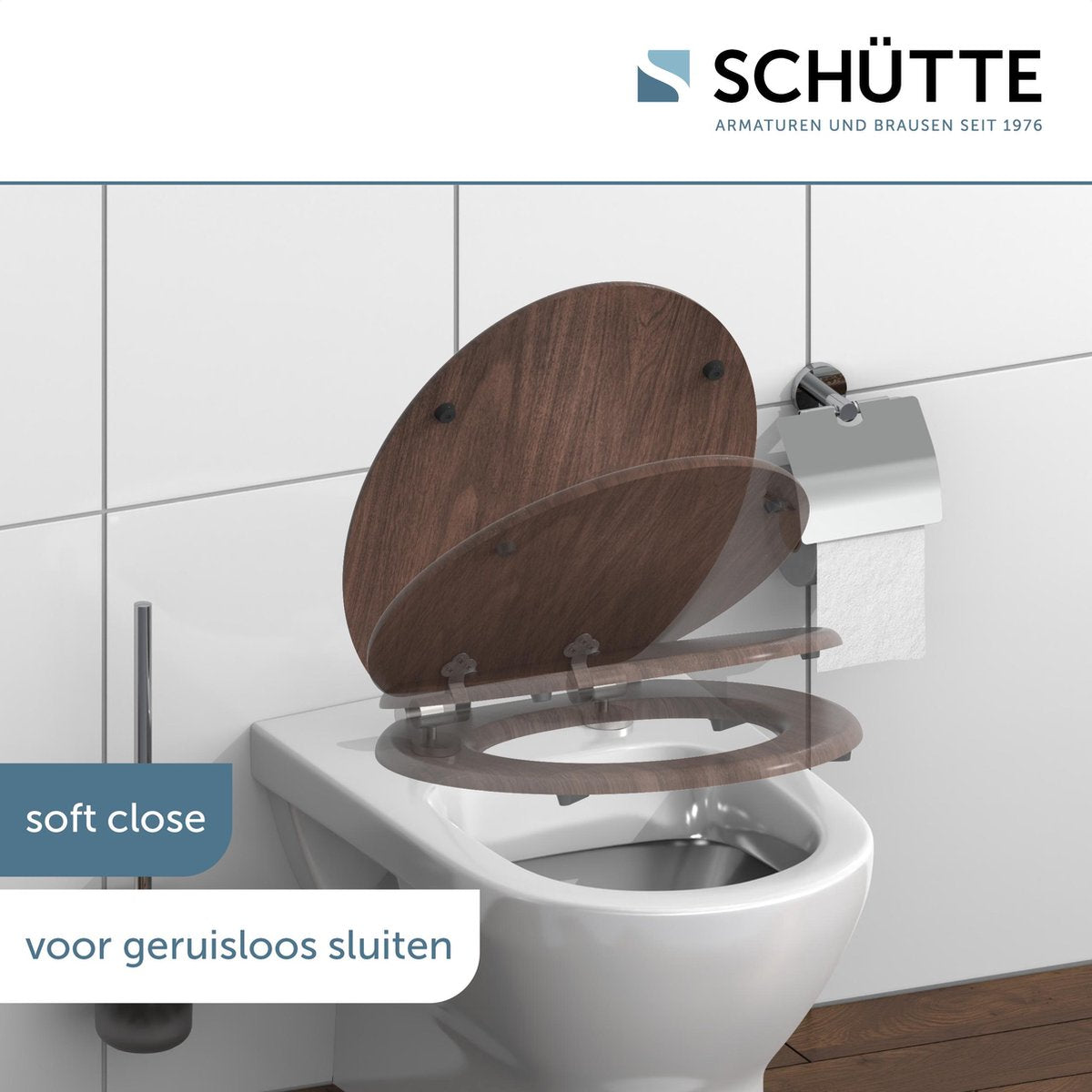 SCHÜTTE WC-Bril 80193 DARK WOOD - MDF-Hout - Soft Close - Verchroomde Scharnieren - Belastbaar tot 175 kg - Decor - 3-zijdige Print Tweede kans