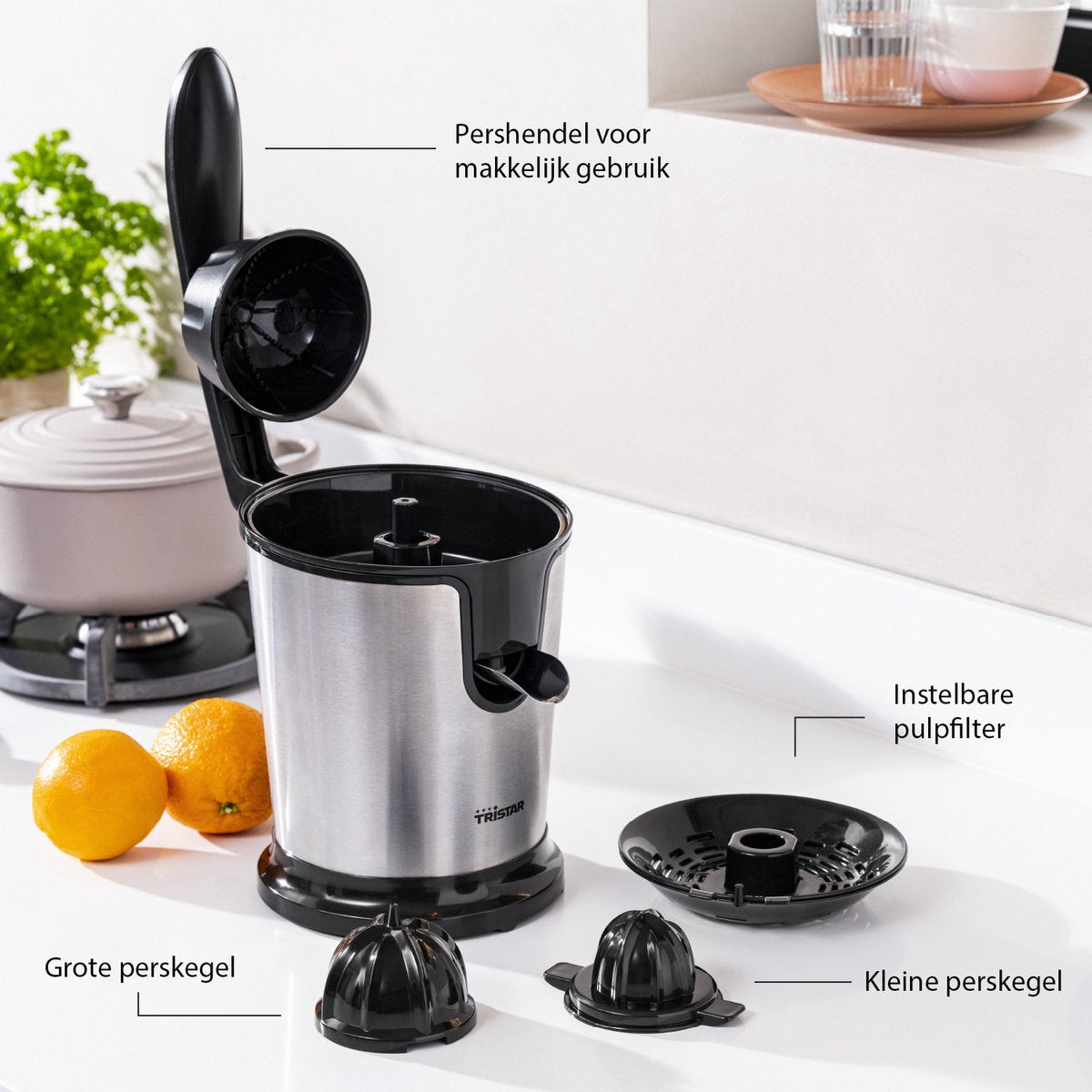 Tristar Citruspers Elektrisch - CP-3002 - 85W - Incl. 2 perskegels, pulpfilter, druppelstop - RVS