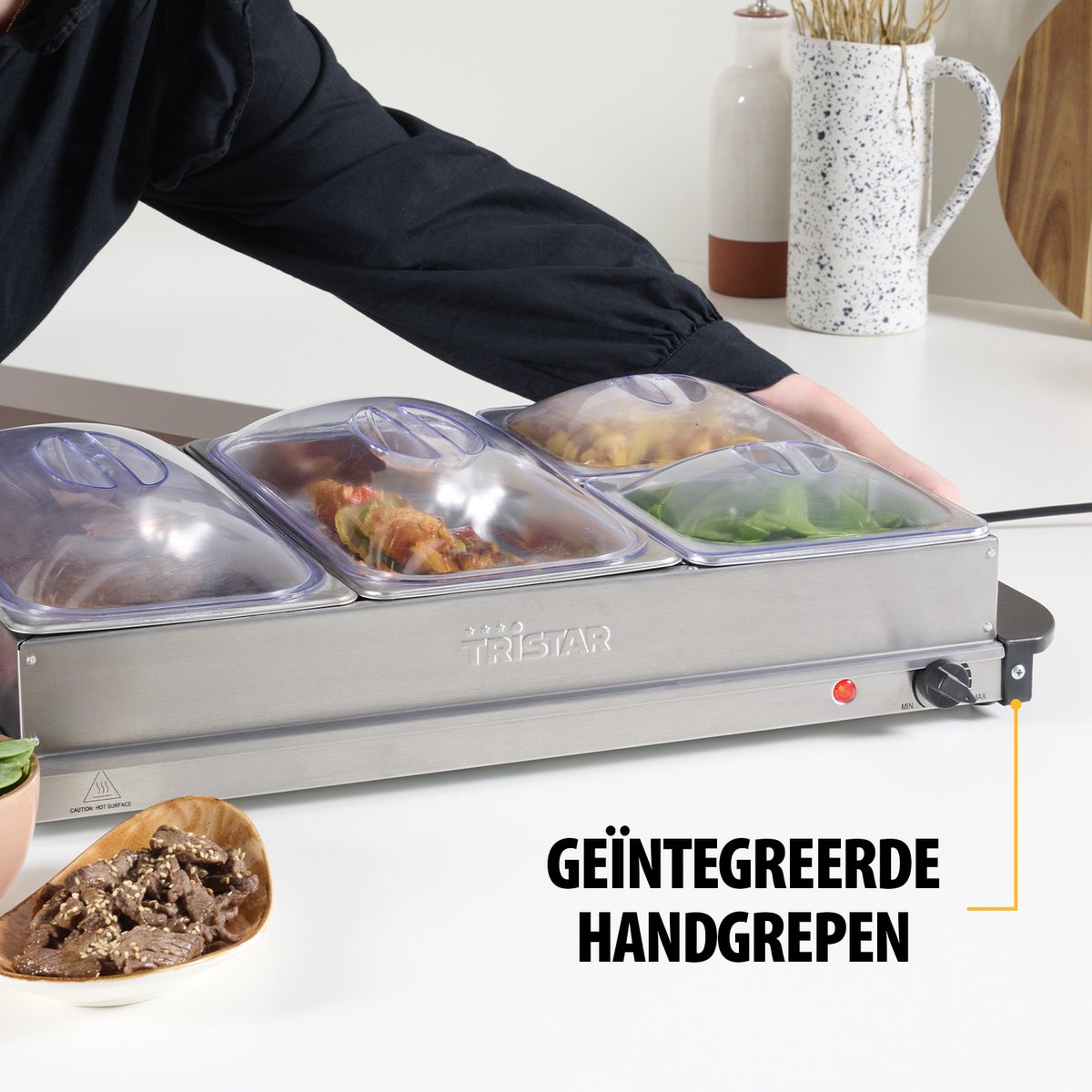 Tristar BP-6285 - Buffetwarmer 300W - Chafing dish - 2 x 2,4 Liter & 2 x 1 Liter - Incl deksel - RVS