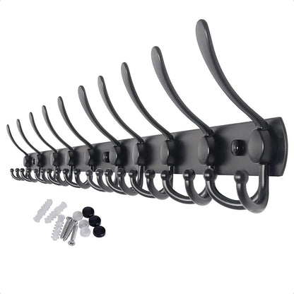 Hoexs Wandkapstok 30 Haken - 96cm - Zwart - RVS - Montagemateriaal