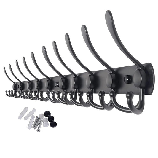 Hoexs Wandkapstok 30 Haken - 96cm - Zwart - RVS - Montagemateriaal