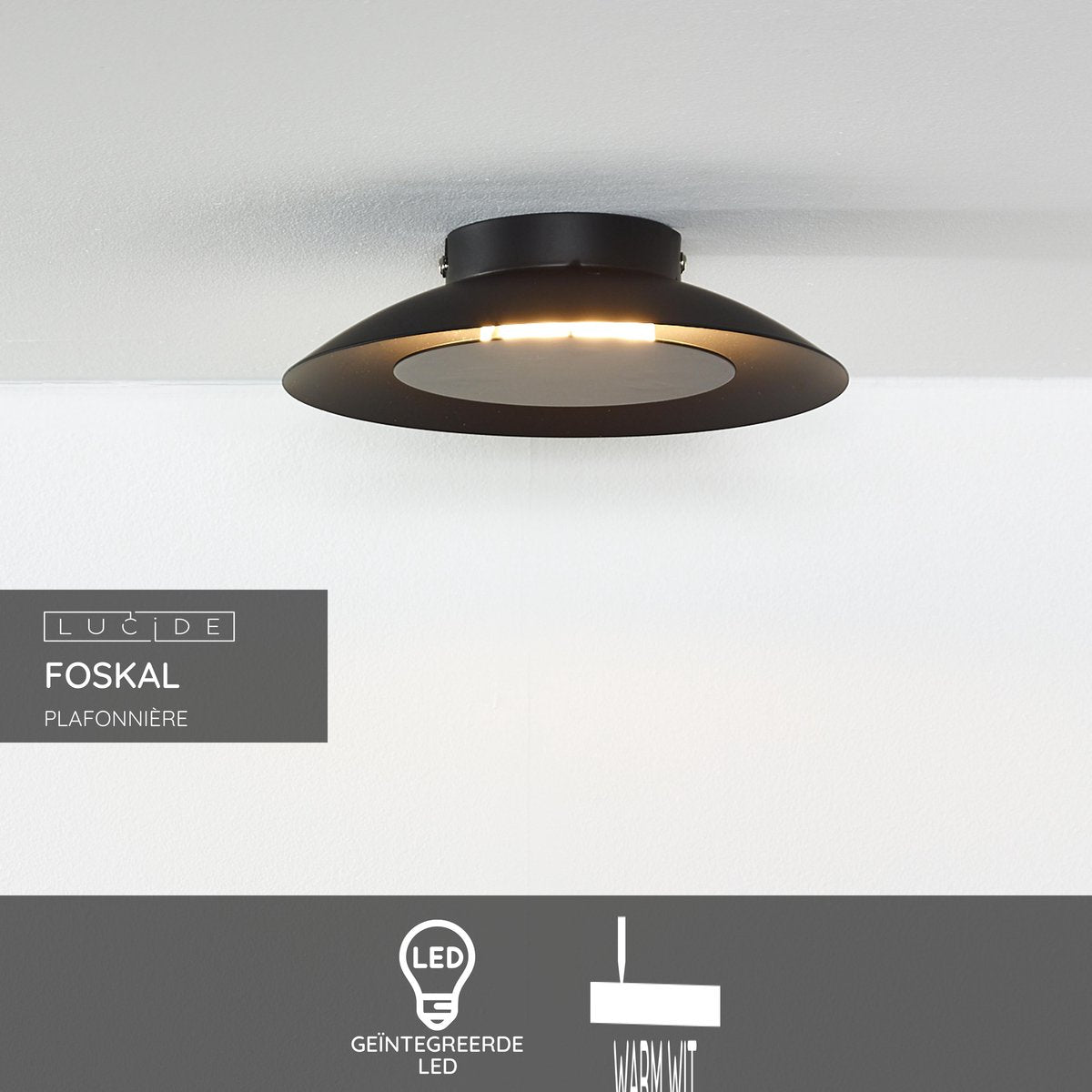 Lucide FOSKAL - Plafonnière (Plafondlamp) - Ø 21,5 cm - LED - 1x6W 2700K - Zwart