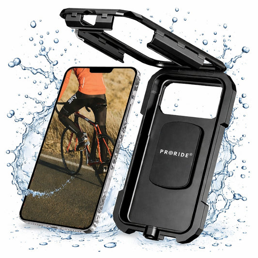 Proride® Waterdichte Telefoonhouder Fiets - GSM Houder Fatbike - Fietshouder Anti-Schok Laag - 360 Graden Draaibaar - GSM Houder Fiets ,Scooter, Fatbike en Motor - Universeel