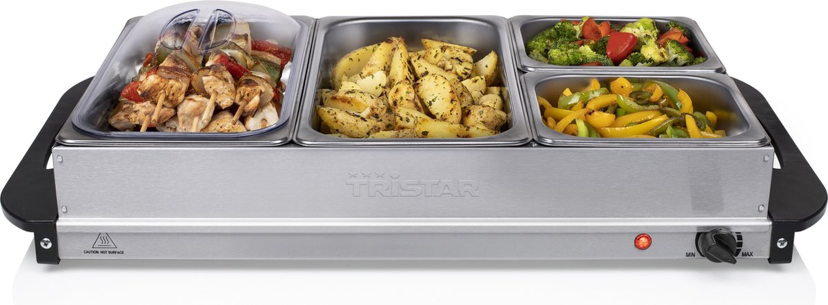 Tristar BP-6285 - Buffetwarmer 300W - Chafing dish - 2 x 2,4 Liter & 2 x 1 Liter - Incl deksel - RVS