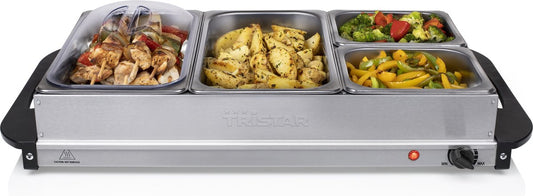 Tristar BP-6285 - Buffetwarmer 300W - Chafing dish - 2 x 2,4 Liter & 2 x 1 Liter - Incl deksel - RVS