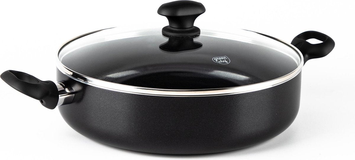 GreenChef Diamond Hapjespan 28cm met deksel - 4.25L - PFAS-vrije antikleeflaag - Hapjespan inductie - Keramische pan - ZONDER VERPAKKING!