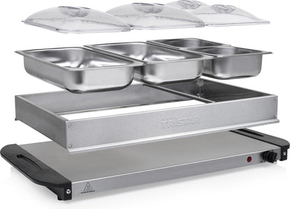 Tristar BP-6285 - Buffetwarmer 300W - Chafing dish - 2 x 2,4 Liter & 2 x 1 Liter - Incl deksel - RVS