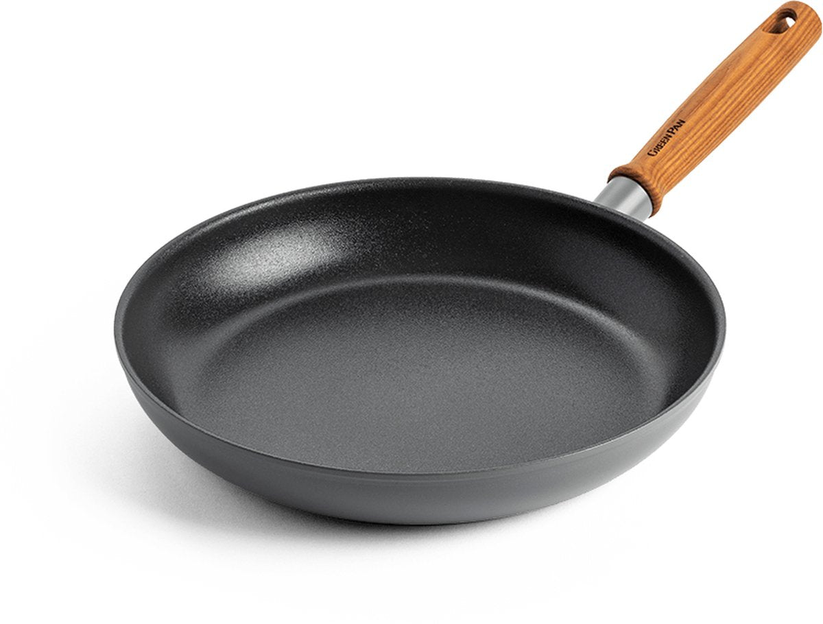 GreenPan Mayflower Pro koekenpan 28cm - grijs - houten handvat - PFAS-vrij