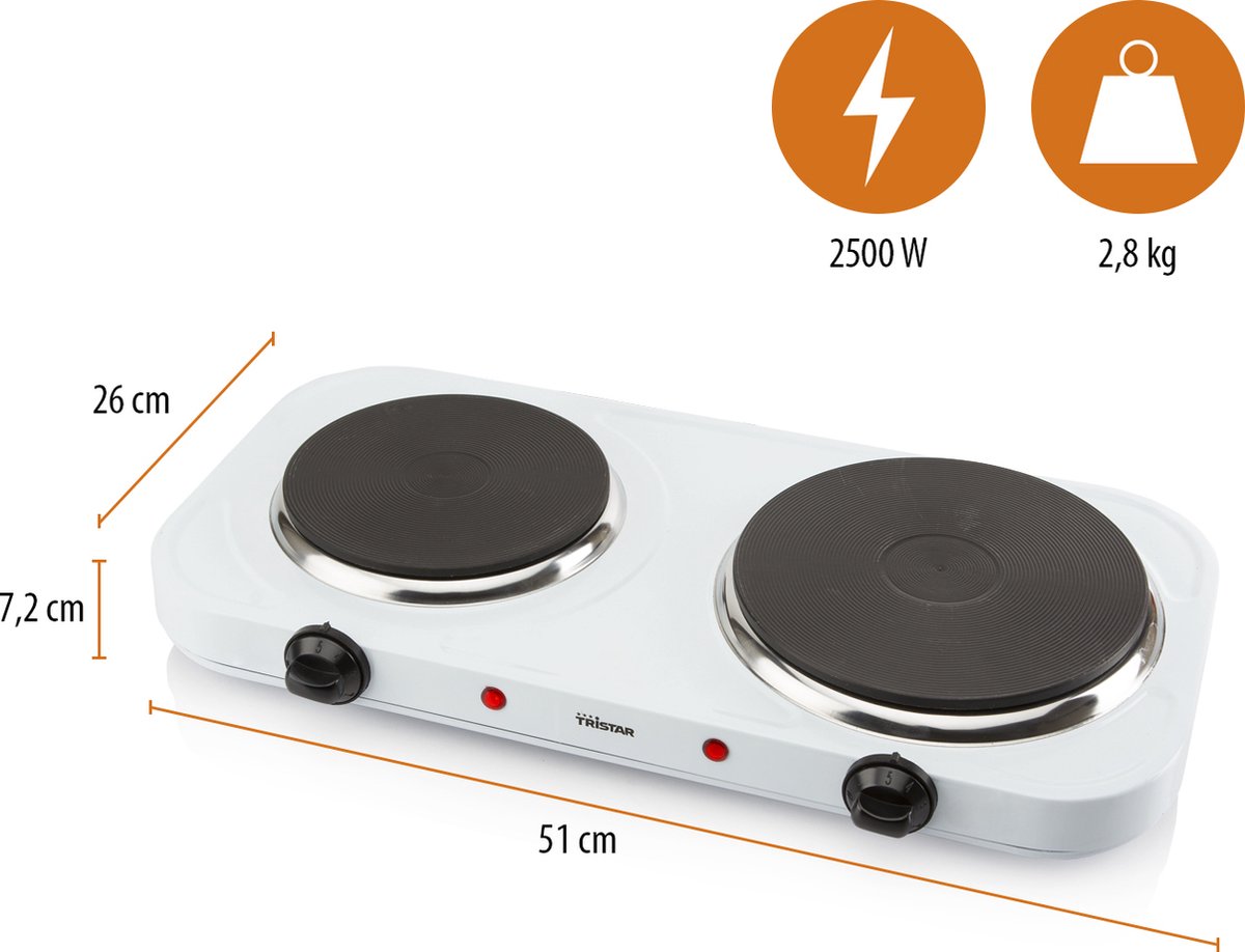 Tristar Elektrische kookplaat 2500W - KP-6245 - 2 Kookzone - Vrijstaand - Wit Tweede kans