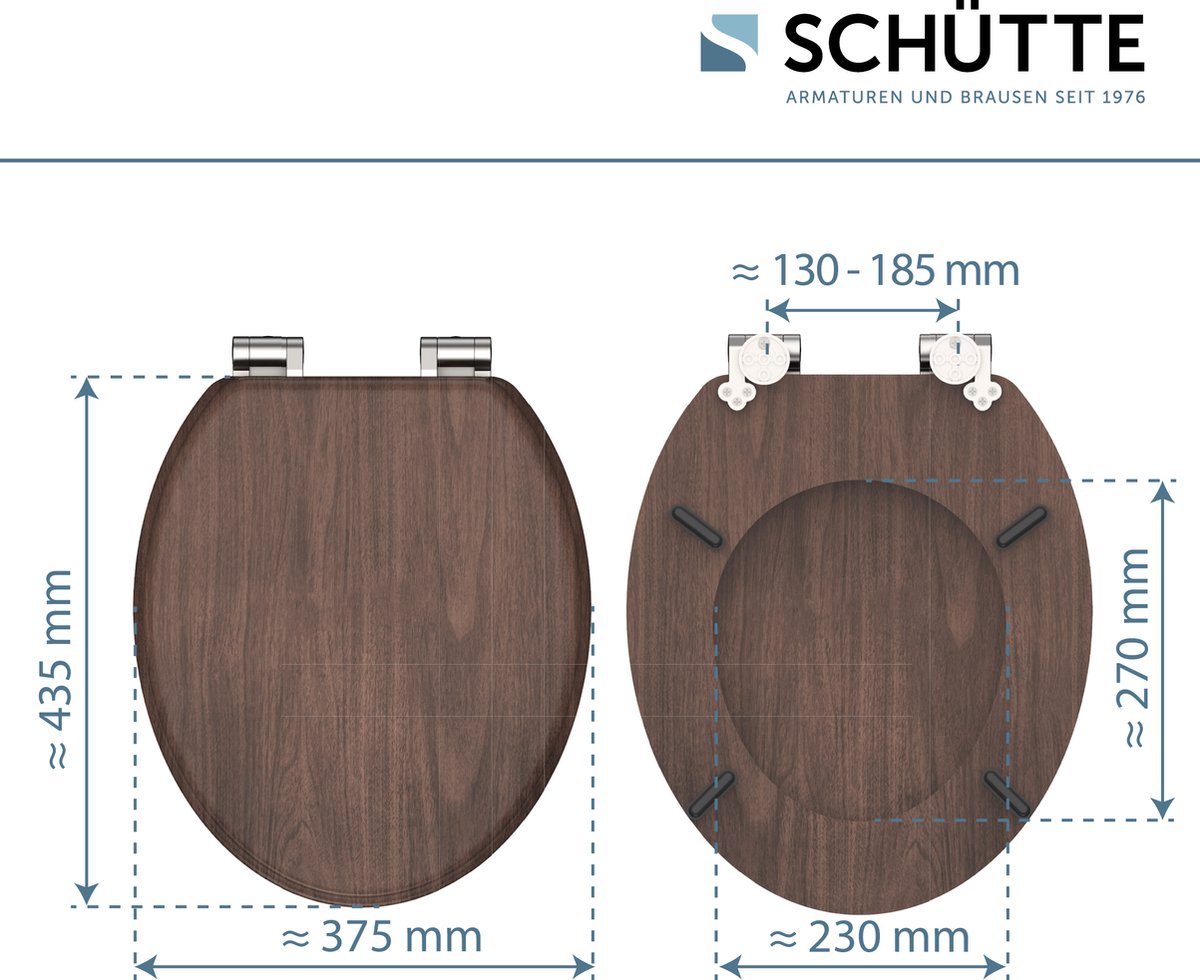 SCHÜTTE WC-Bril 80193 DARK WOOD - MDF-Hout - Soft Close - Verchroomde Scharnieren - Belastbaar tot 175 kg - Decor - 3-zijdige Print Tweede kans