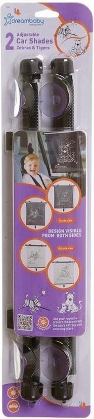 Dreambaby auto zonnescherm Zebra + Tijger (2 stuks) - Zonnewering