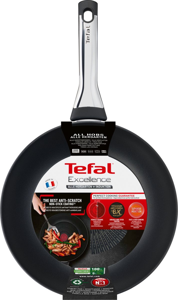 Tefal Excellence Wokpan - Thermo-Signal™ - Titanium Anti-Aanbaklaag - Zwart - 28 cm Tweede kans