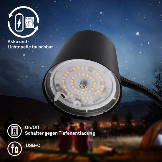 BRILONER Cielo - Oplaadbare Vloerlamp - dimbaar - led staande lamp - snoerloze - USB-C - 126,5 x 21 cm - zwart Tweede kans