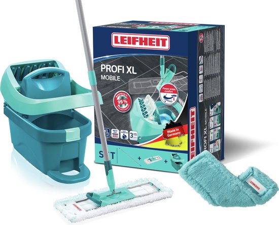 Leifheit Profi XL compleet vloerwissysteem - met wieltjes - micro duo doek - EXTRA static stofdoek - 42 cm wisbreedte Tweede kans